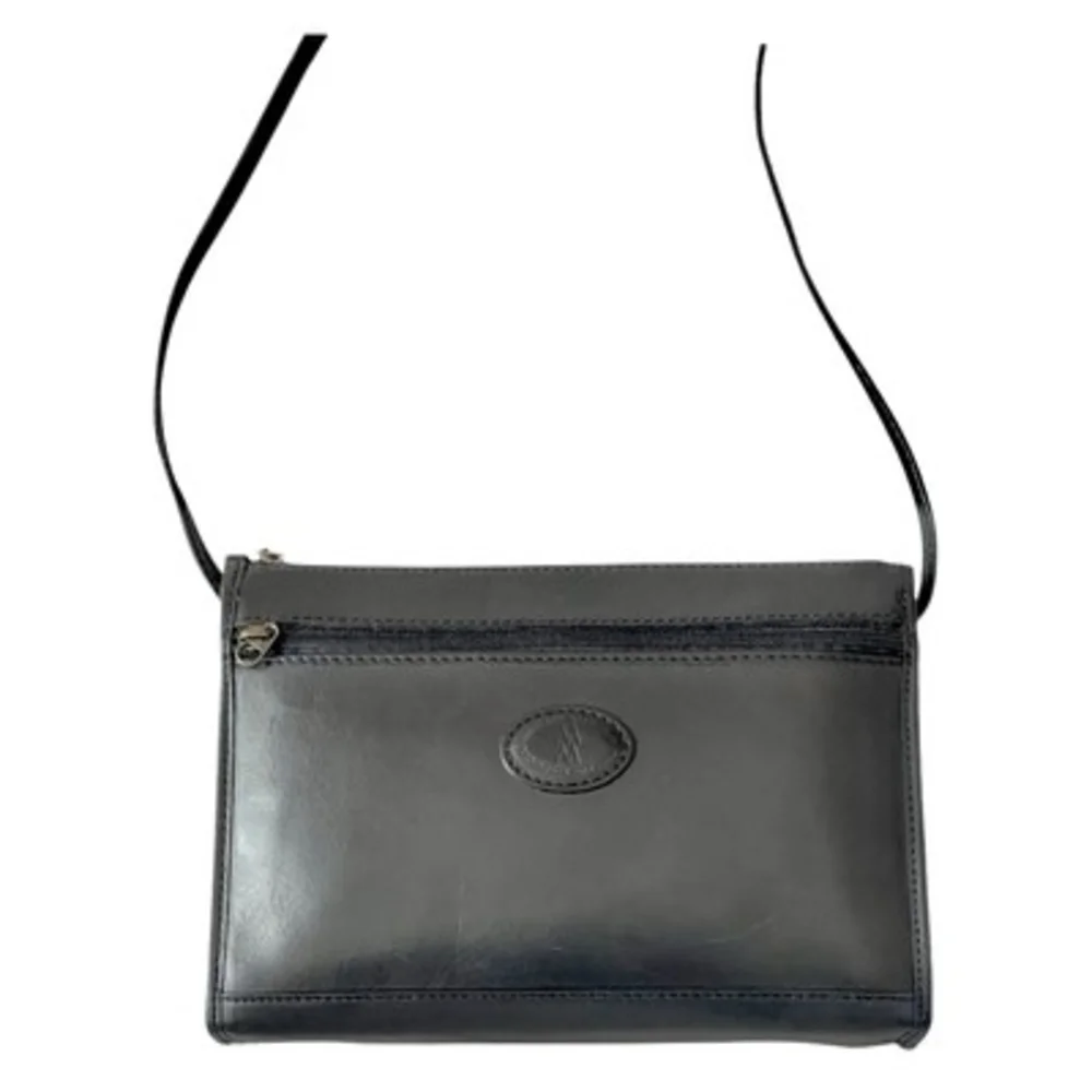 Mary Ann Rosenfeld Vintage Black Leather Shoulder Bag Elegant Classic 10.5x3x8.5